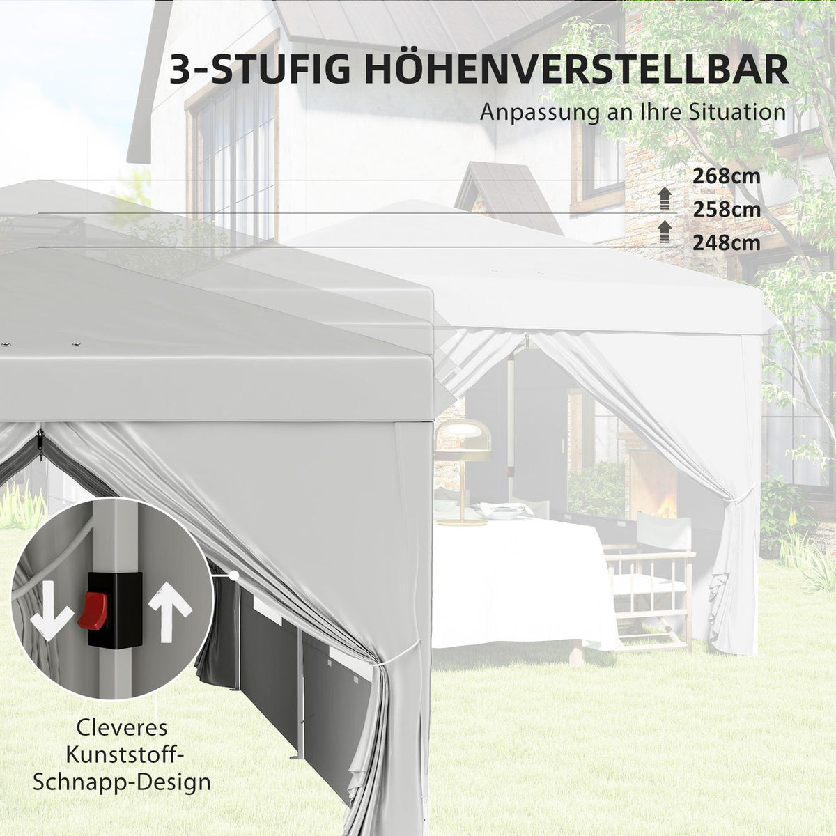 Gazebo approx. 3x6m, water-repellent, stable, winter-proof pop-up folding gazebo, UV protection 50+, foldable party tent, garden tent with 6 side panels, pocket garden gazebo for camping, garden, light gray
