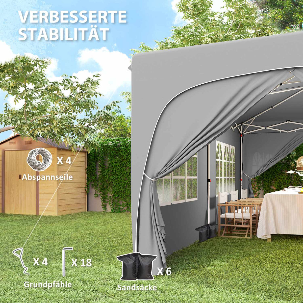 Gazebo approx. 3x6m, water-repellent, stable, winter-proof pop-up folding gazebo, UV protection 50+, foldable party tent, garden tent with 6 side panels, pocket garden gazebo for camping, garden, light gray