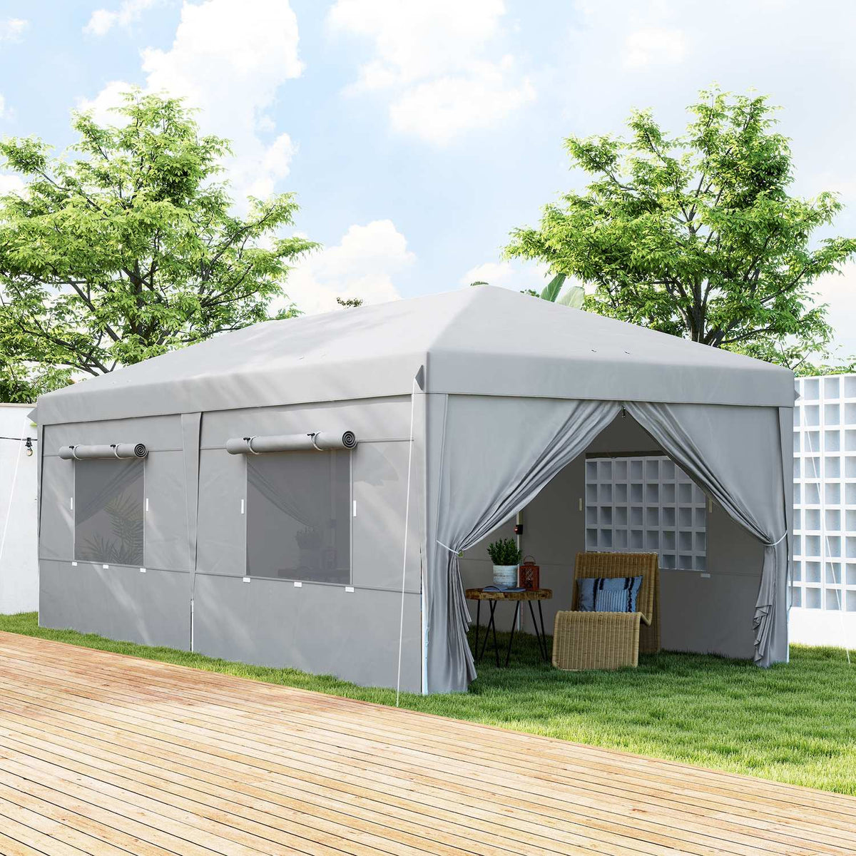 Gazebo approx. 3x6m, water-repellent, stable, winter-proof pop-up folding gazebo, UV protection 50+, foldable party tent, garden tent with 6 side panels, pocket garden gazebo for camping, garden, light gray