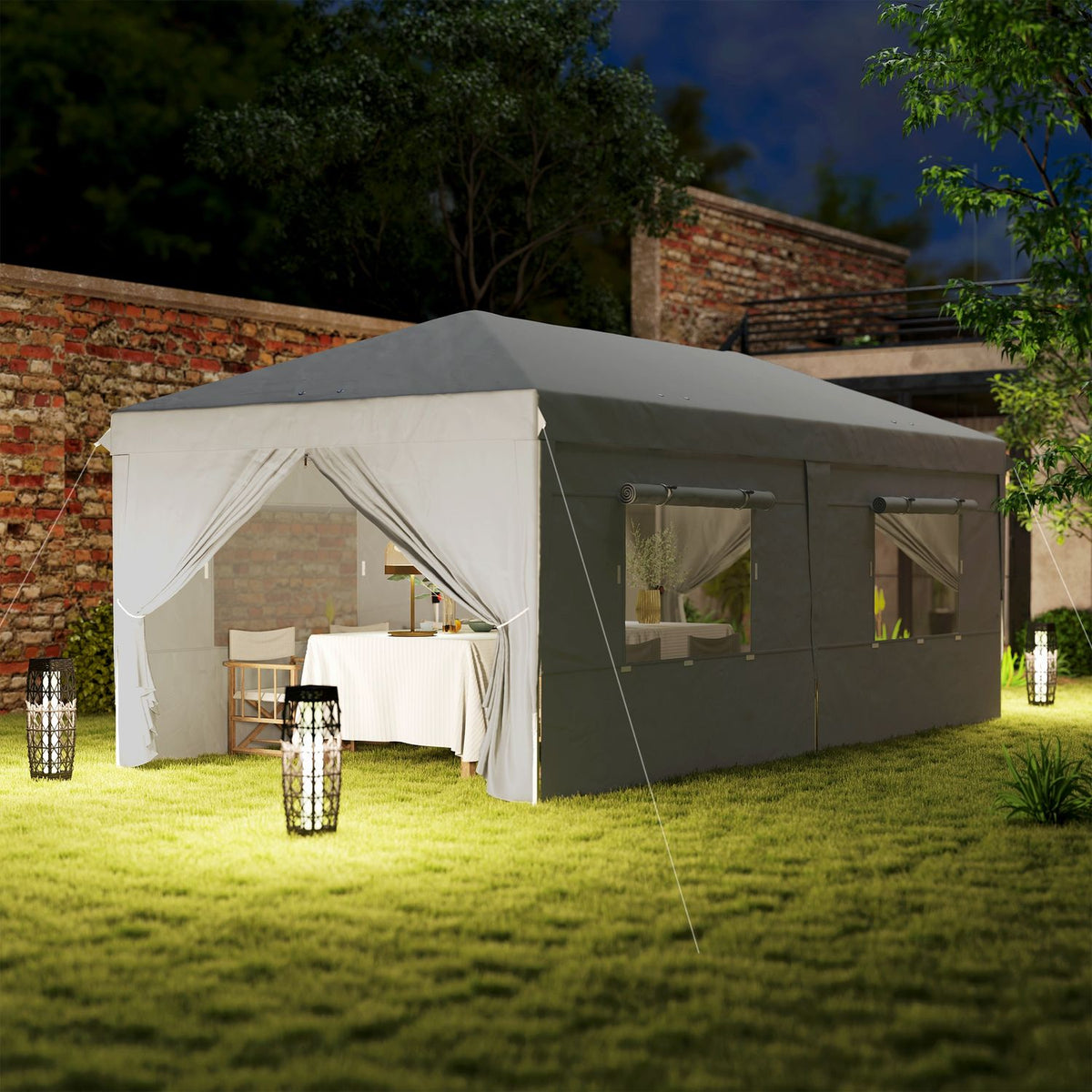 Gazebo approx. 3x6m, water-repellent, stable, winter-proof pop-up folding gazebo, UV protection 50+, foldable party tent, garden tent with 6 side panels, pocket garden gazebo for camping, garden, light gray