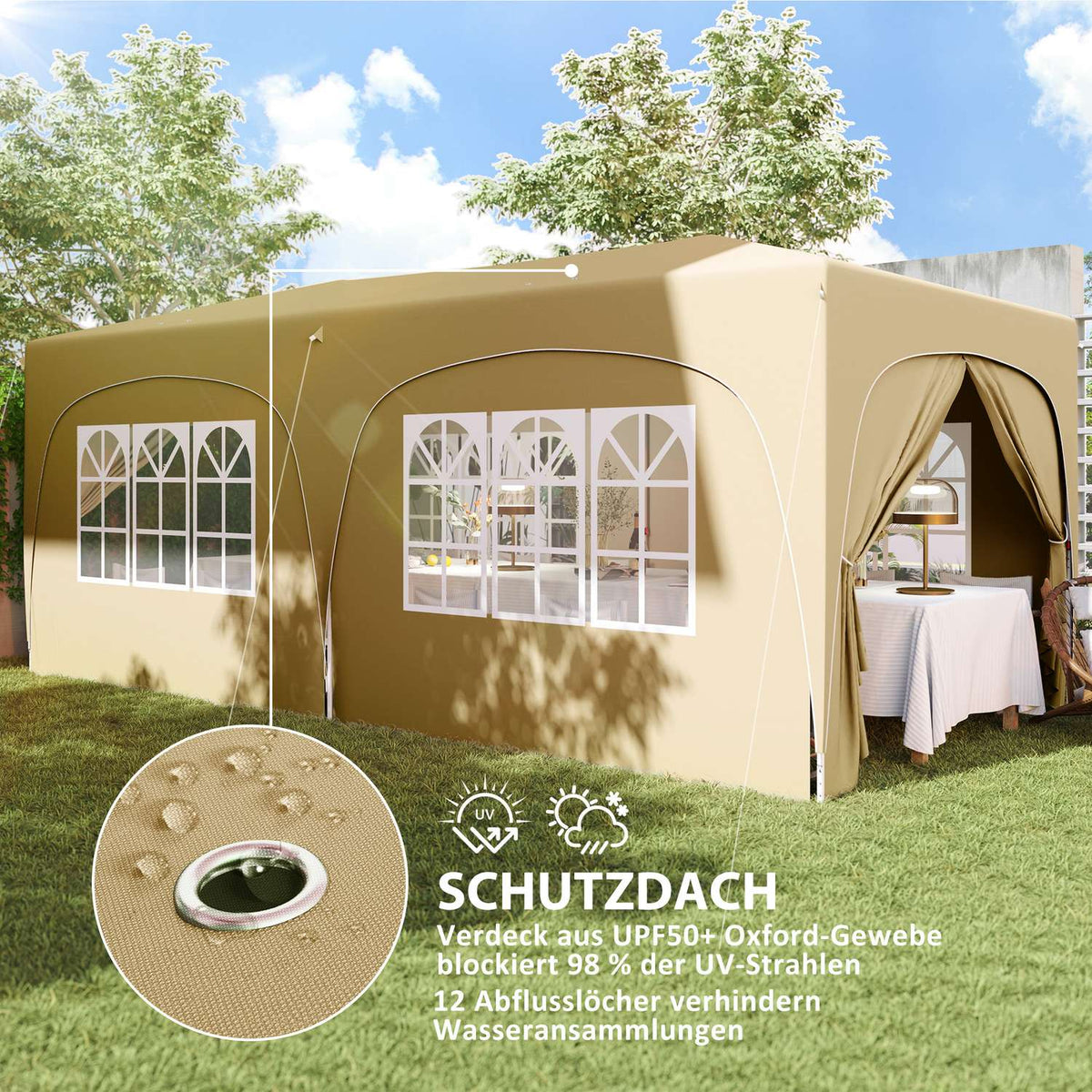 Gazebo approx. 3x6m, water-repellent, stable, winter-proof pop-up folding gazebo, UV protection 50+, foldable party tent, garden tent with 6 side panels, pocket garden gazebo for camping, garden, sand