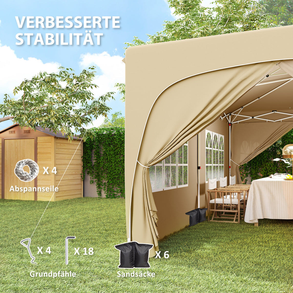 Gazebo approx. 3x6m, water-repellent, stable, winter-proof pop-up folding gazebo, UV protection 50+, foldable party tent, garden tent with 6 side panels, pocket garden gazebo for camping, garden, sand