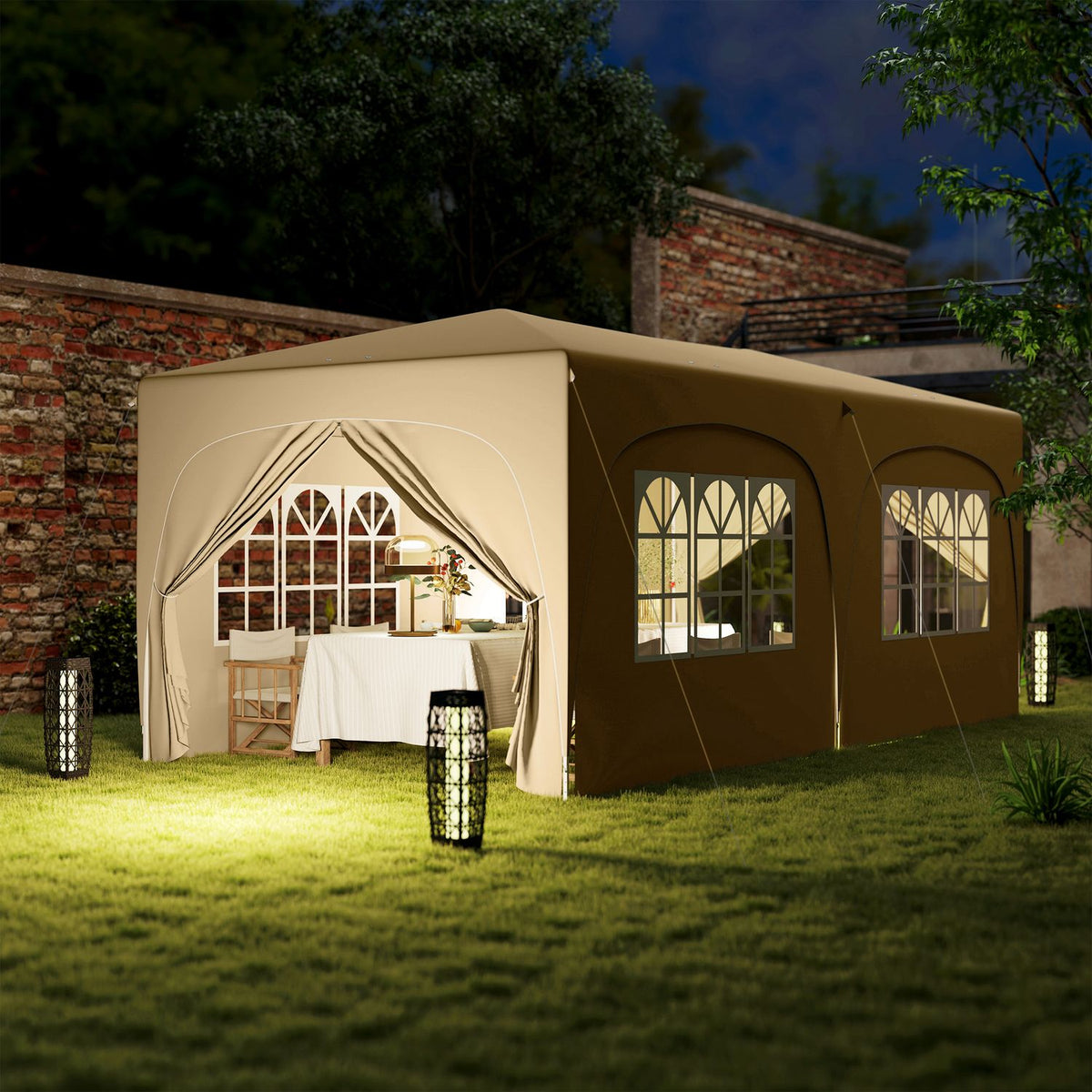 Gazebo approx. 3x6m, water-repellent, stable, winter-proof pop-up folding gazebo, UV protection 50+, foldable party tent, garden tent with 6 side panels, pocket garden gazebo for camping, garden, sand