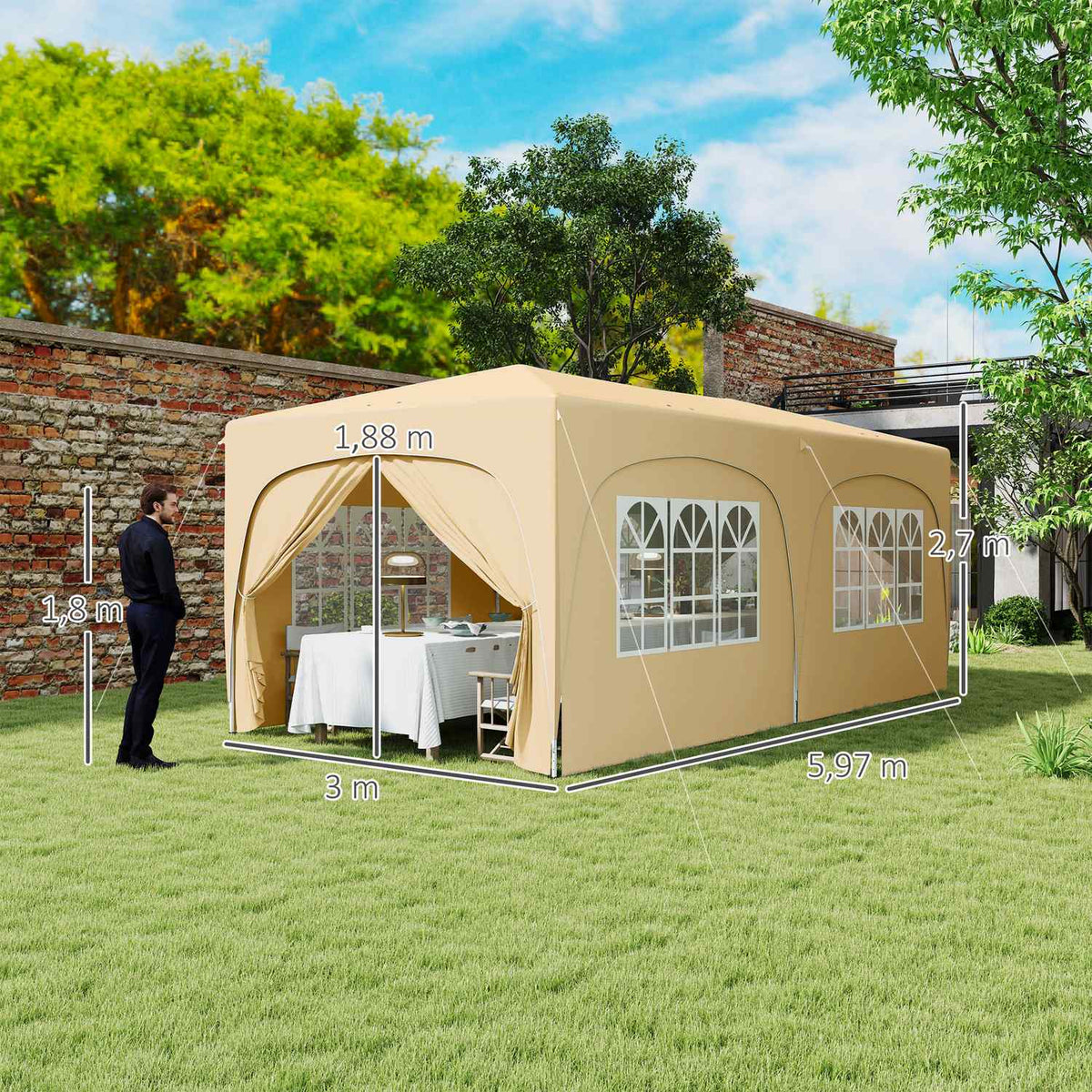 Gazebo approx. 3x6m, water-repellent, stable, winter-proof pop-up folding gazebo, UV protection 50+, foldable party tent, garden tent with 6 side panels, pocket garden gazebo for camping, garden, sand