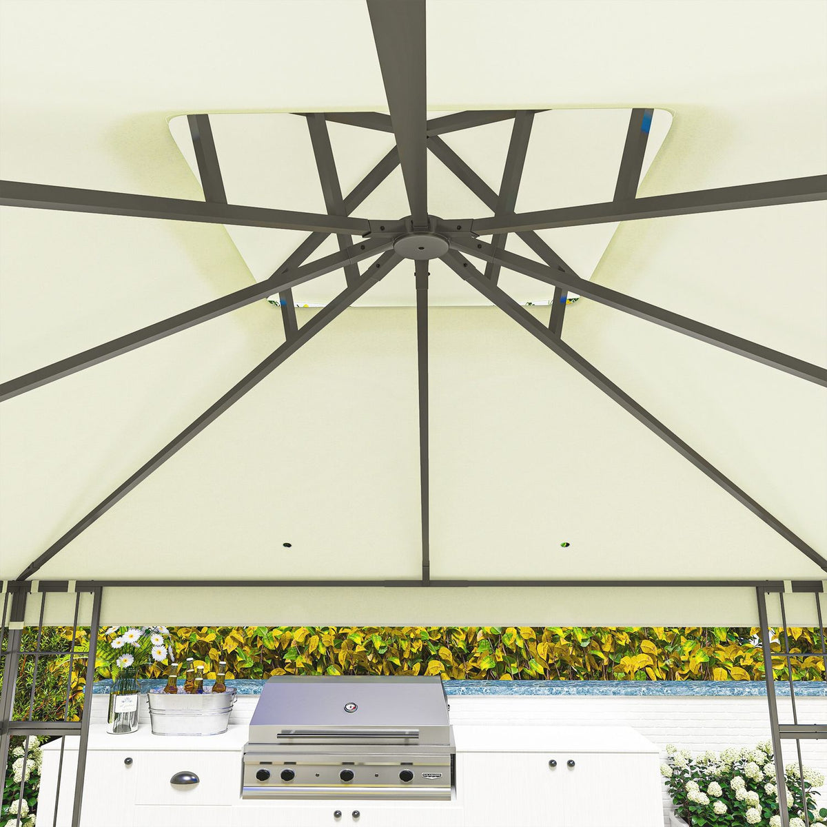 Gazebo with double roof, approx. 3x3 m, water-repellent, stable, winter-proof, garden pavilion with UV protection, party tent made of metal, for garden, terrace, cream white