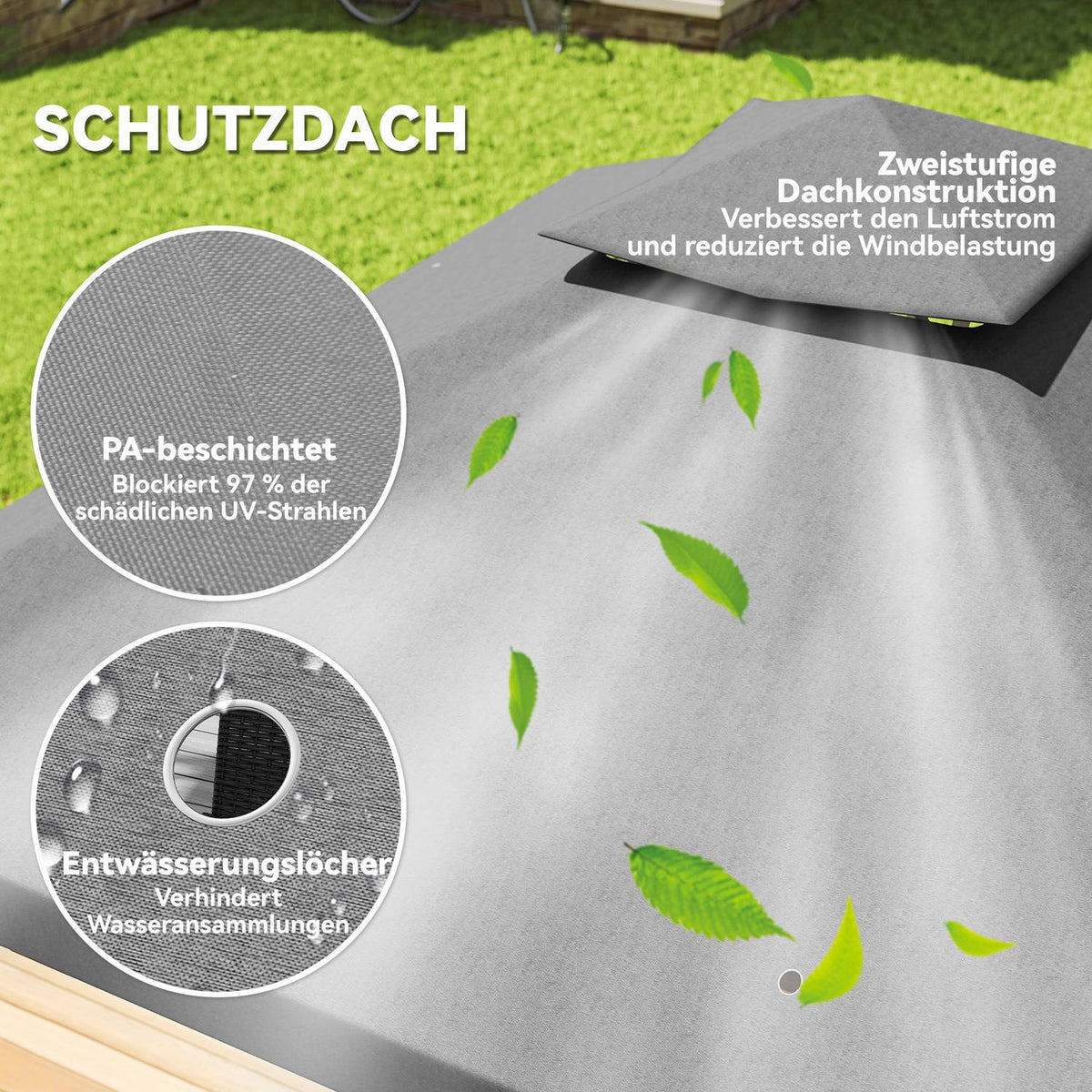 Gazebo with double roof, approx. 3x3 m, water-repellent, stable, winter-proof, garden pavilion with UV protection, party tent made of metal, for garden, terrace, dark gray