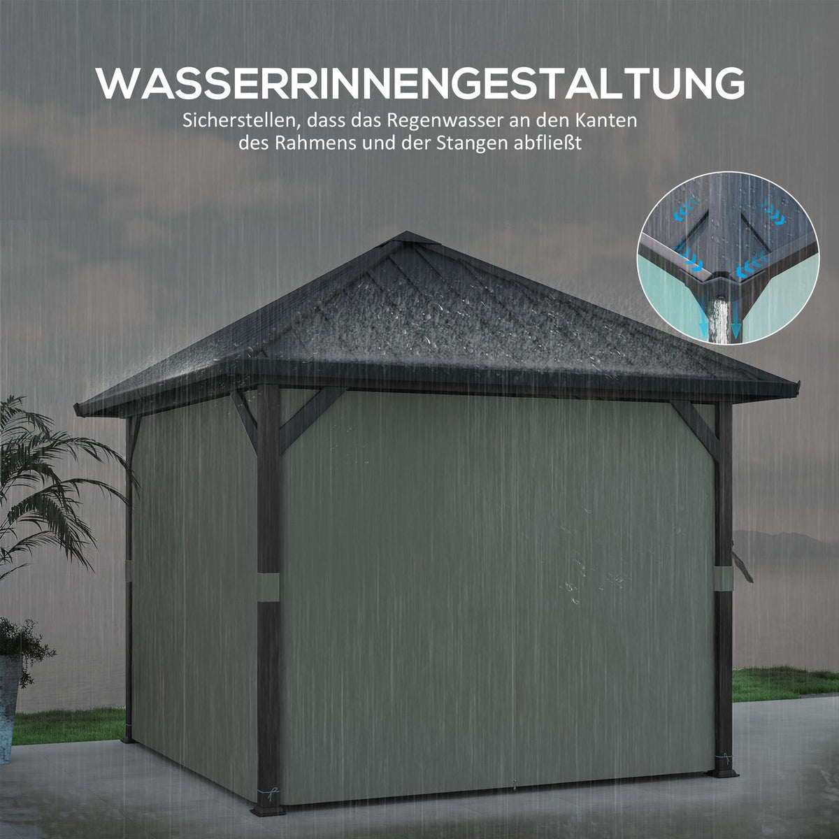 Gazebo with hard top, approx. 3x3 m, waterproof, stable, winterproof, garden pavilion with mosquito net, side panels, garden pavilion made of metal, pavilion for garden, terrace, dark gray