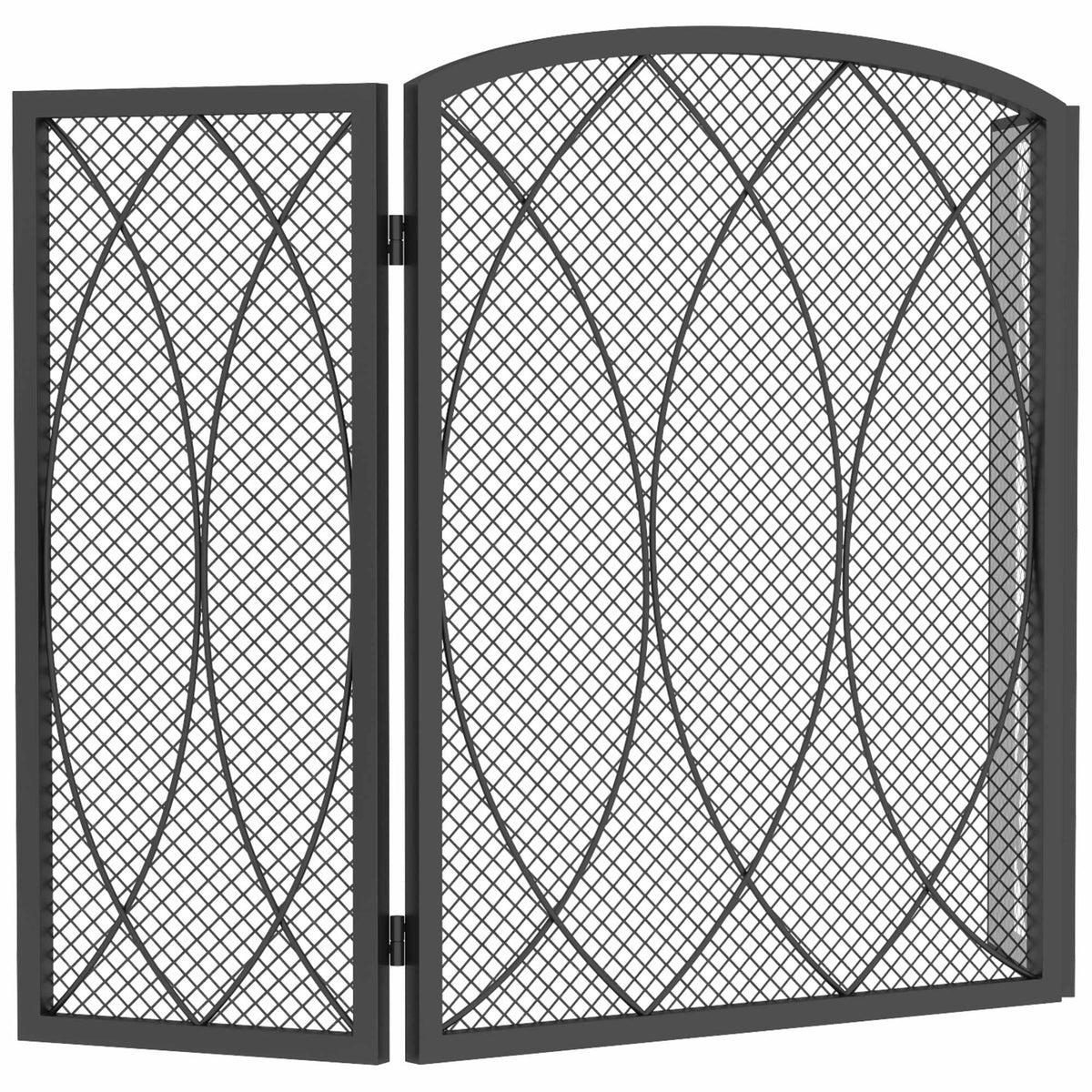 Geometric 3-Panel Metal Fireplace Screen, Black