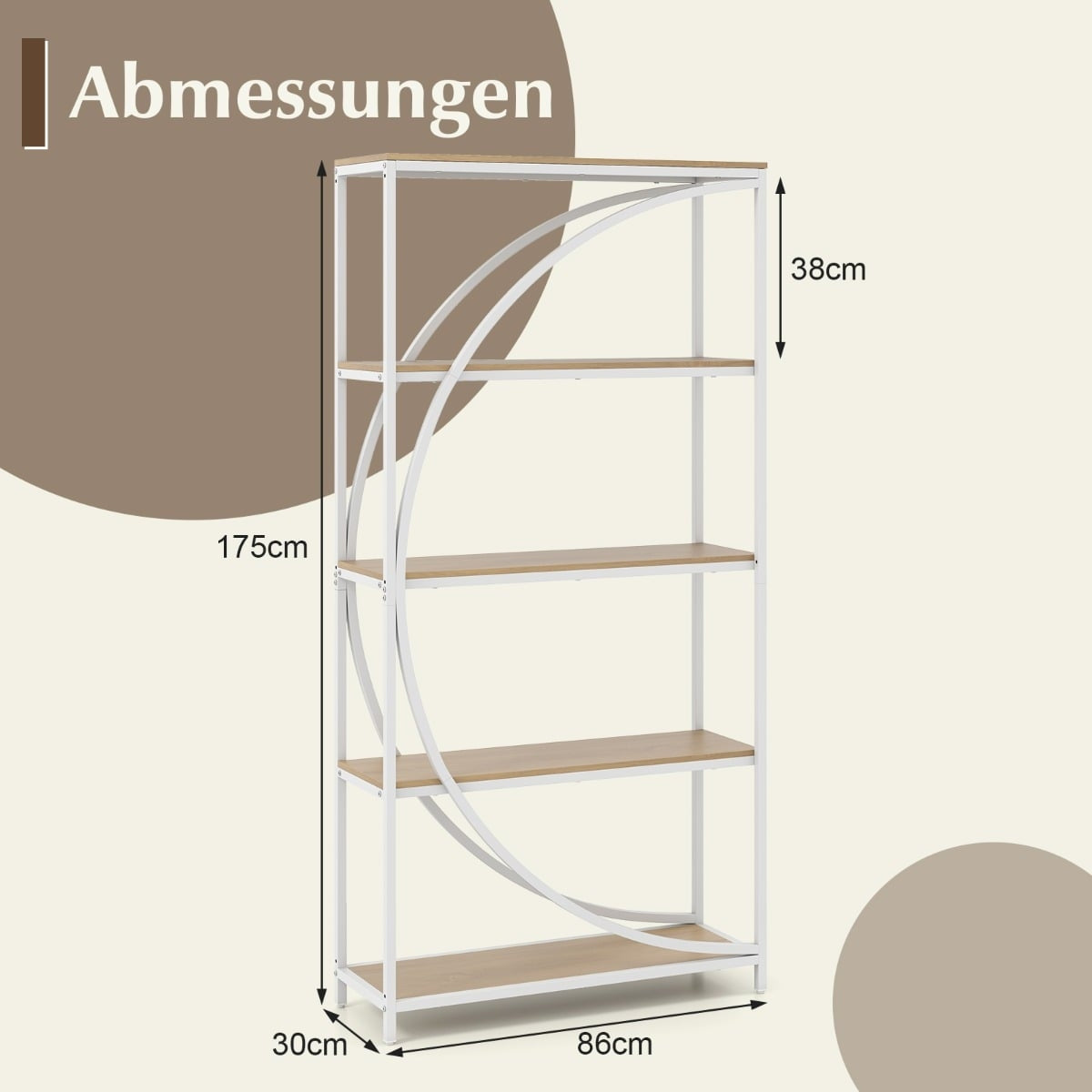 Geometric Bookshelf with Open Wood Shelves & Metal Frame