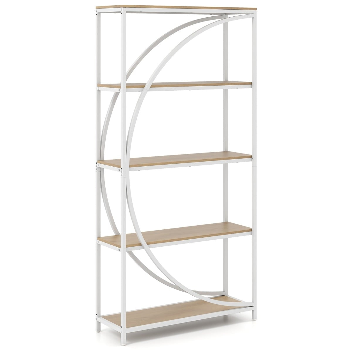 Geometric Bookshelf with Open Wood Shelves & Metal Frame