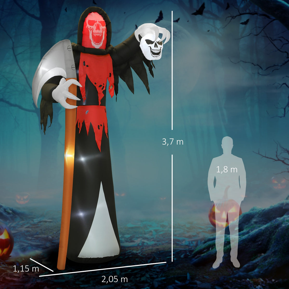 Giant 3.7m Grim Reaper with LED Lights for Outdoor