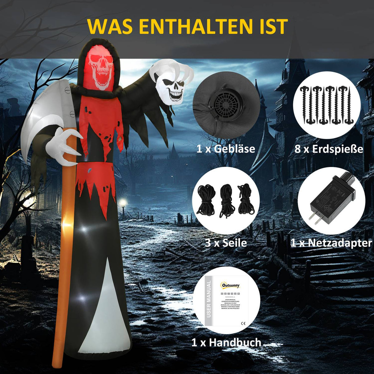 Giant 3.7m Grim Reaper with LED Lights for Outdoor