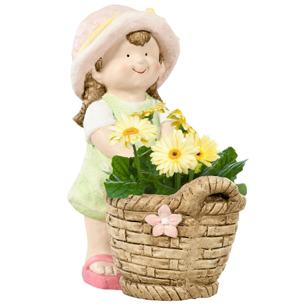 Girl With Flower Pot Weather Resistant Garden Figurine Plant Pot Ornament Sculpture For Home Decor Garden Yard