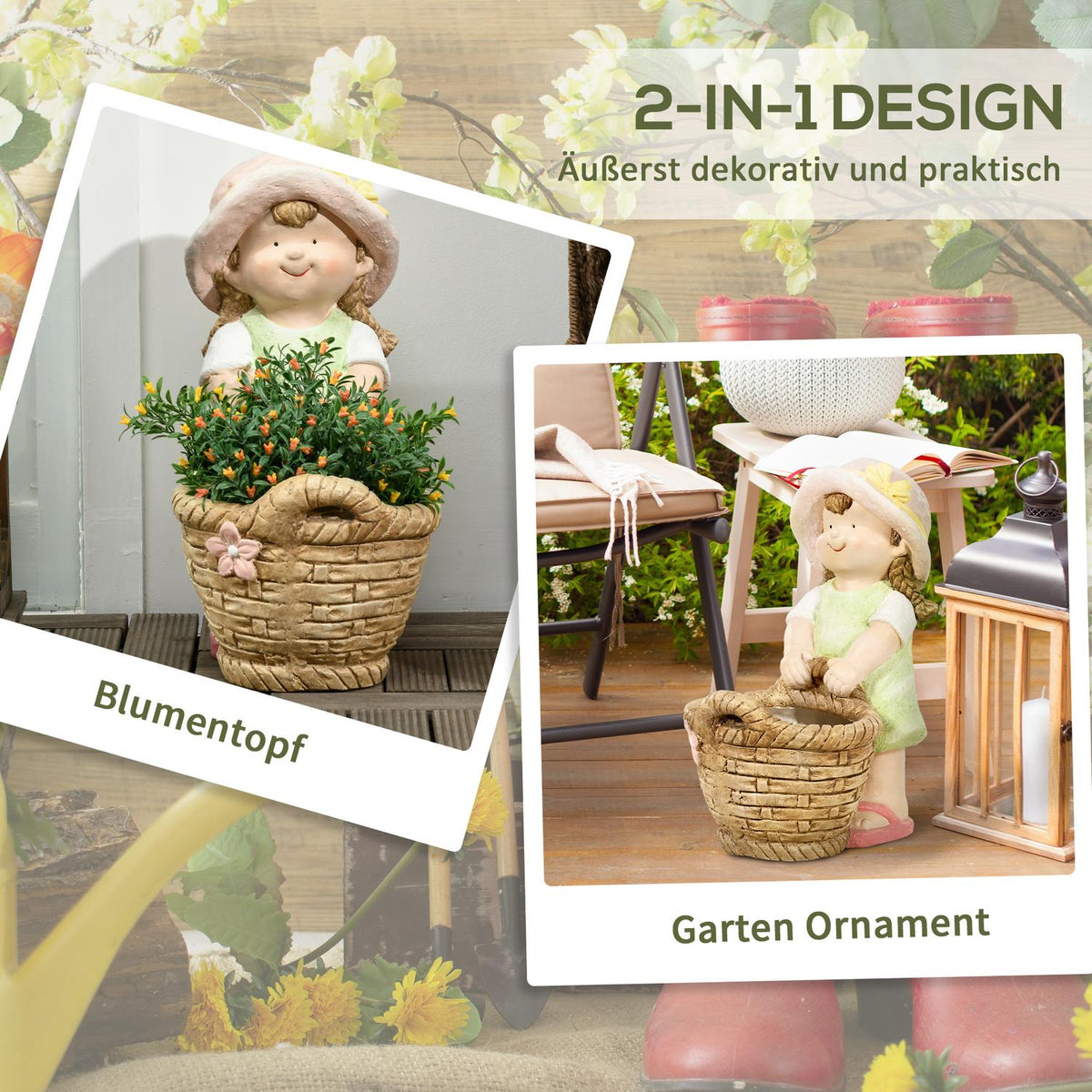 Girl With Flower Pot Weather Resistant Garden Figurine Plant Pot Ornament Sculpture For Home Decor Garden Yard