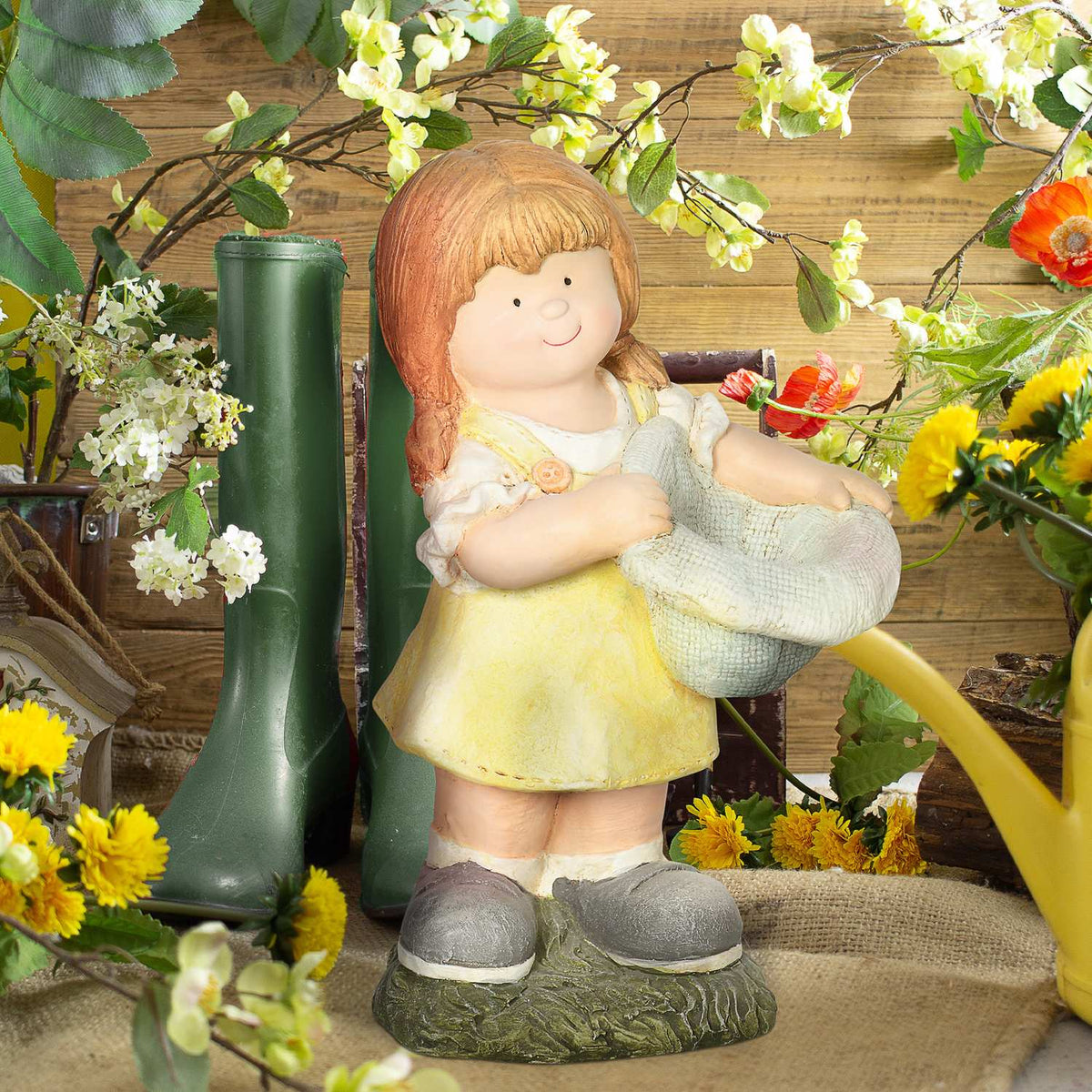 Girl With Hat Weatherproof Garden Statue 45Cm Birdhouse Ornament Garden Decoration Sculpture Home Decoration