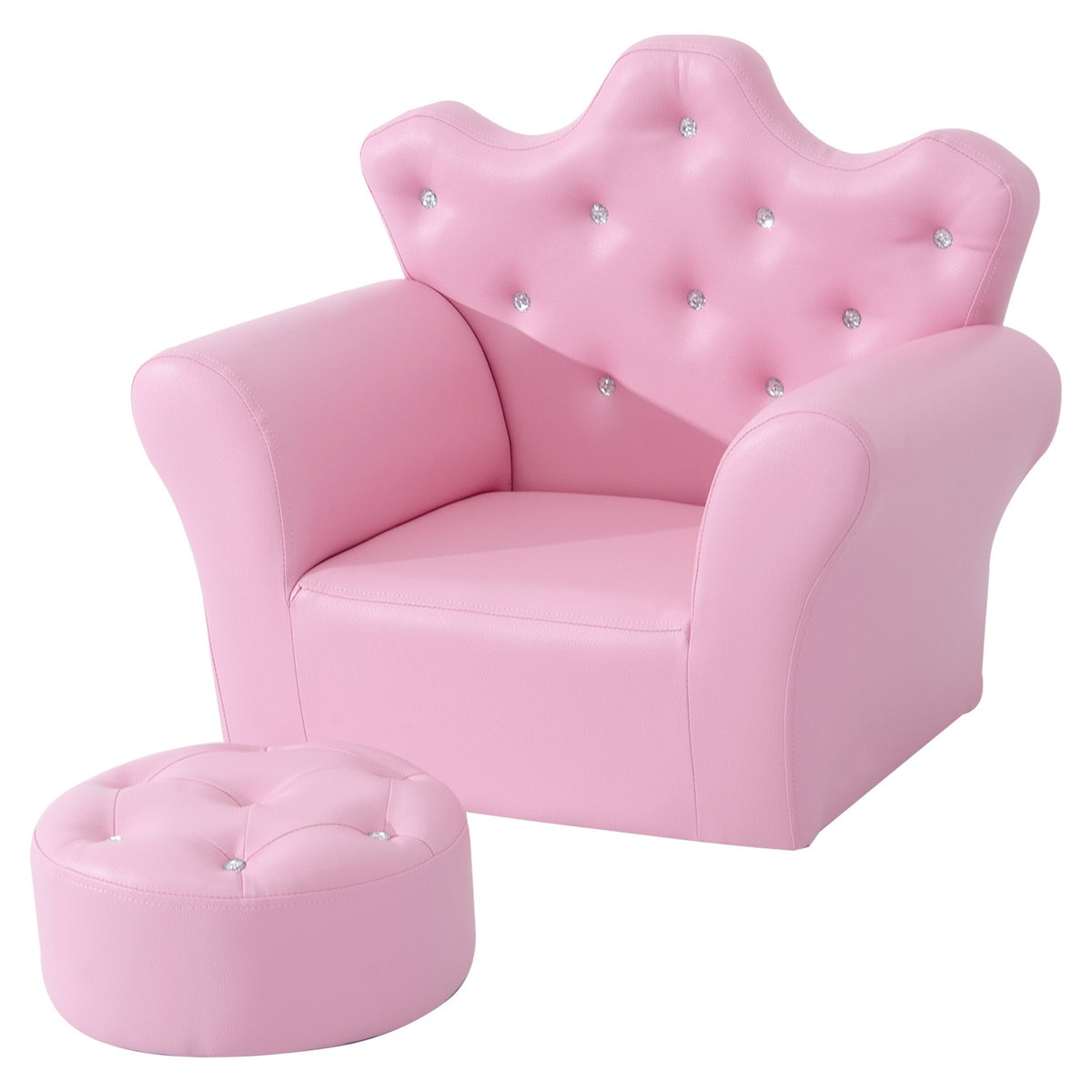 Girls' Armchair Soft Sofa Crystal Buttons Stool Pink Comfortable From 3 Years 58X40.5X49Cm