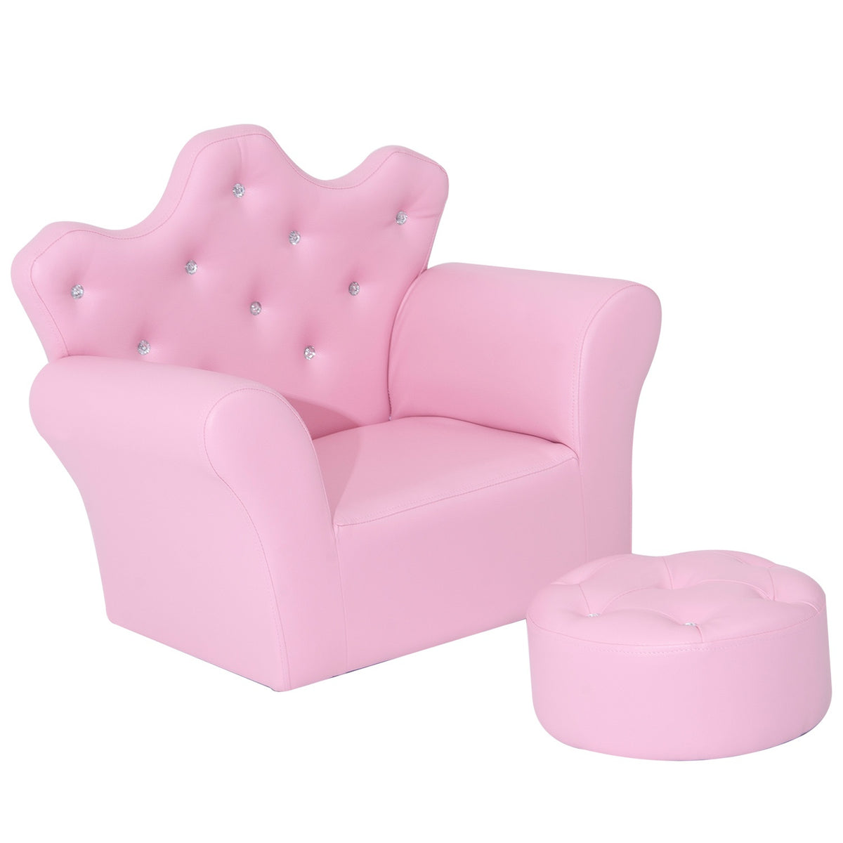 Girls' Armchair Soft Sofa Crystal Buttons Stool Pink Comfortable From 3 Years 58X40.5X49Cm