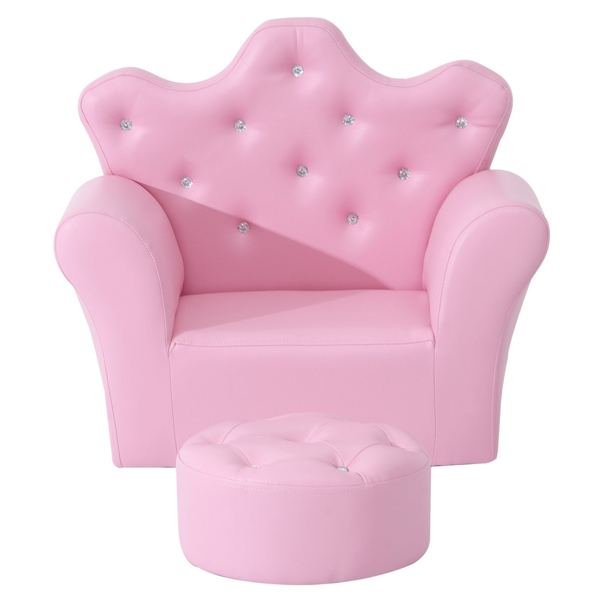Girls' Armchair Soft Sofa Crystal Buttons Stool Pink Comfortable From 3 Years 58X40.5X49Cm