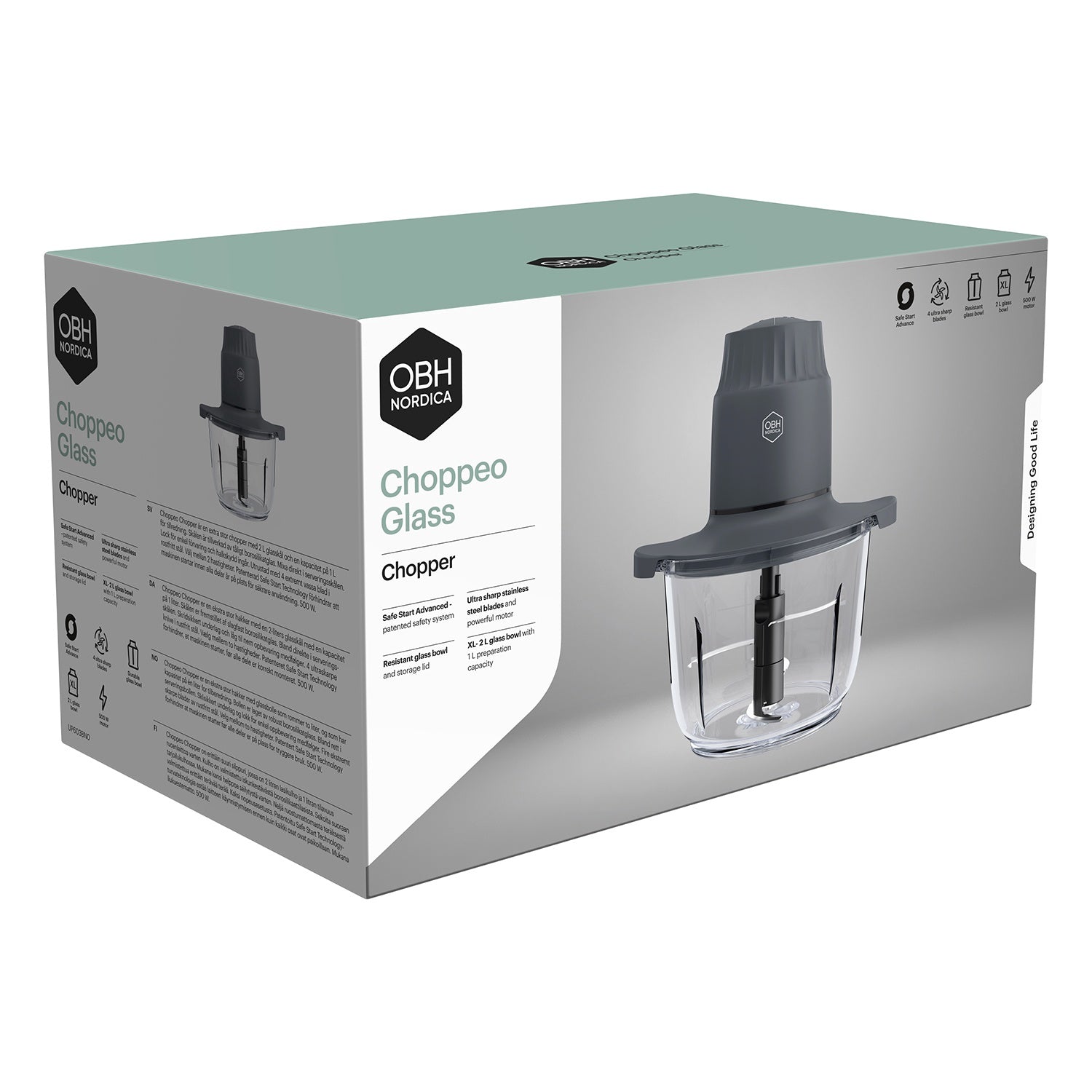 Glass Bowl Food Chopper, 2L Capacity, 500W Power