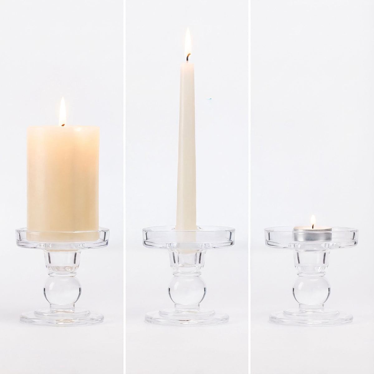 Glass Candle Holders, Set of 2 for Taper & Pillar Candles
