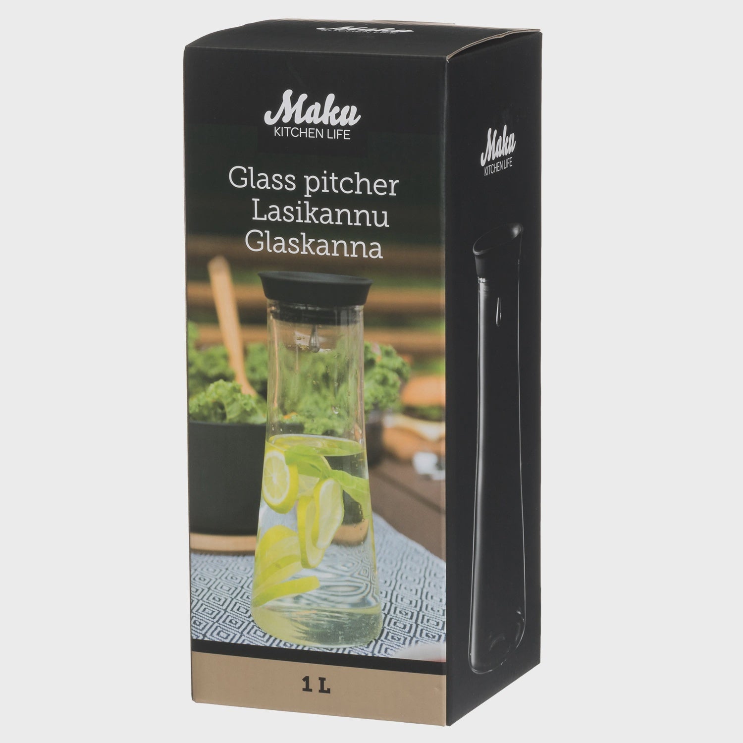 Glass Carafe with Silicone Lid, 1L, Dishwasher Safe
