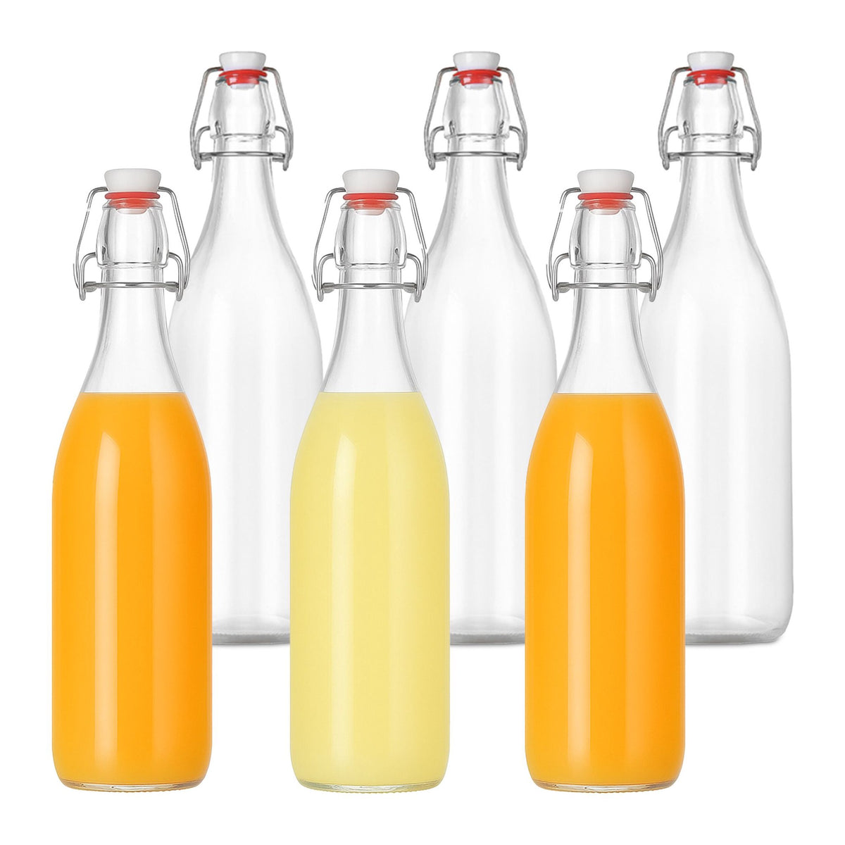 Glass Clip-Top Bottles Set, 6-Pack with Labels