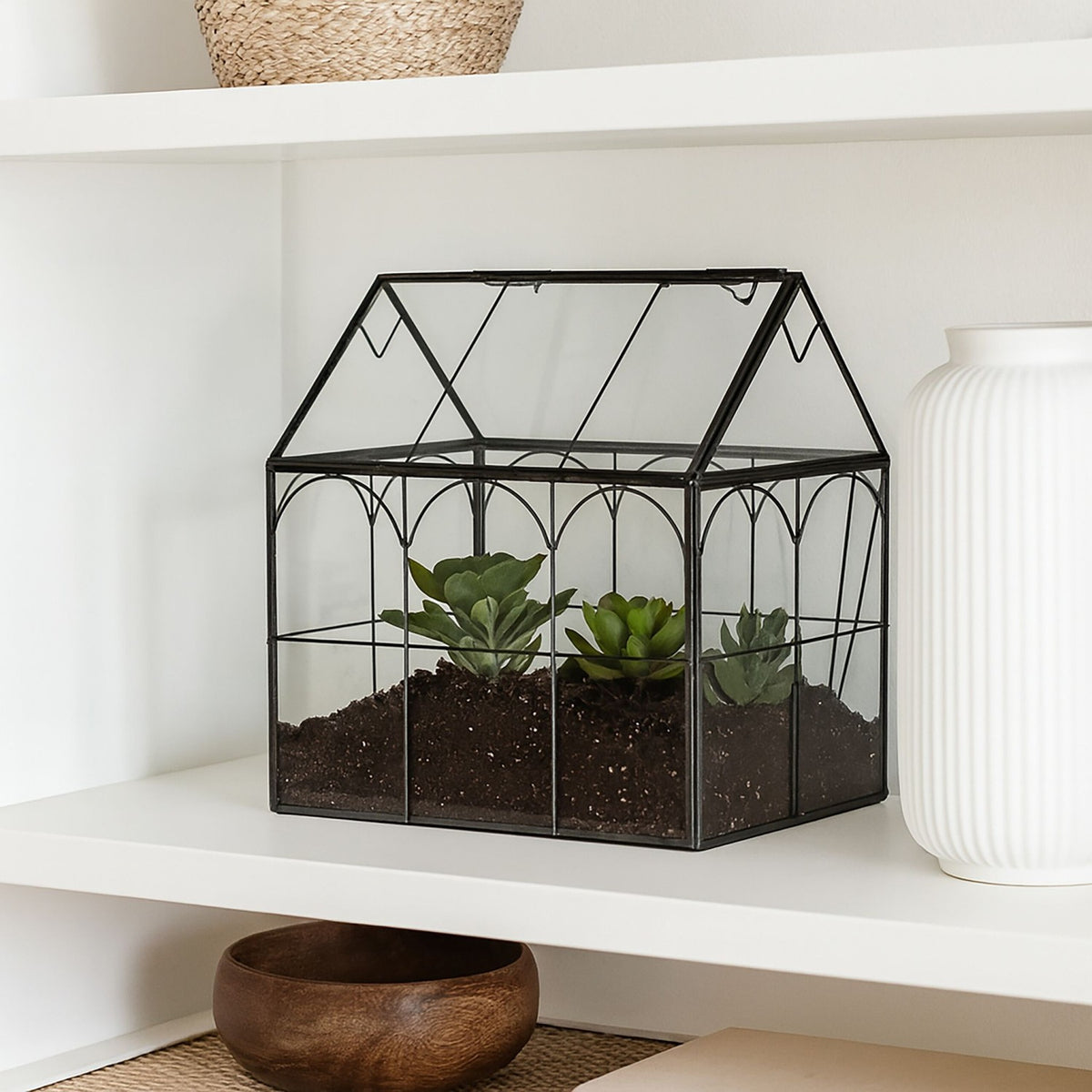Glass House-Shaped Terrarium for Indoor Plants