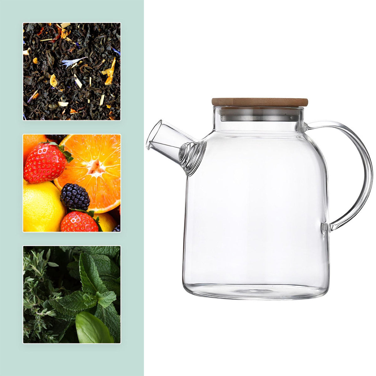 Glass Teapot with Bamboo Lid – Borosilicate, Strainer