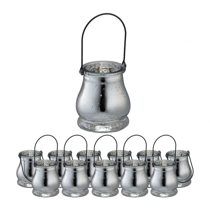 Glass lantern silver set of 12