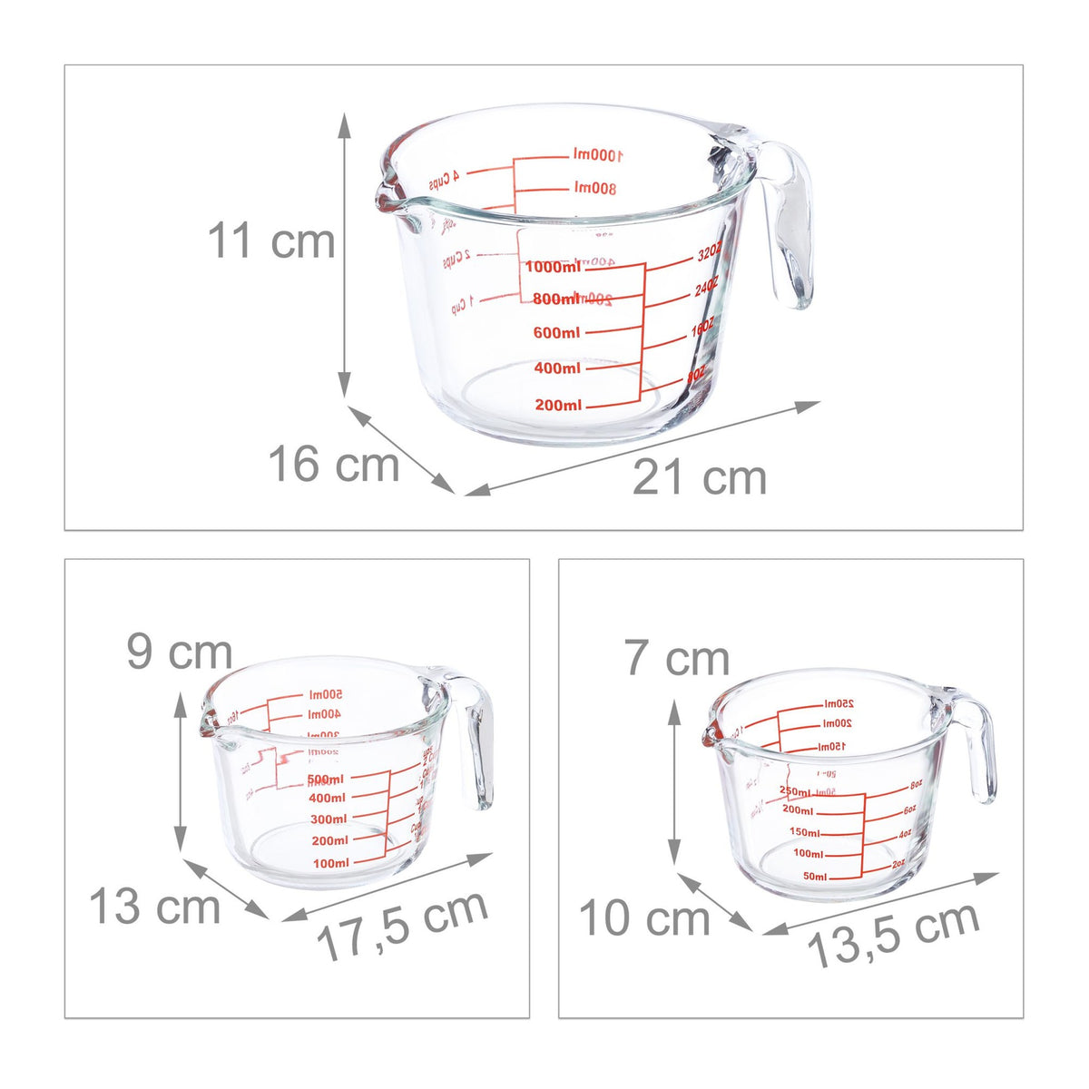Glass measuring jug set of 3