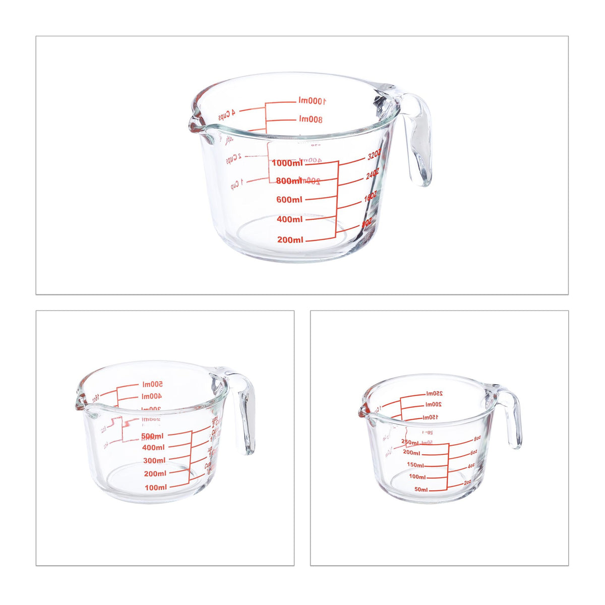 Glass measuring jug set of 3