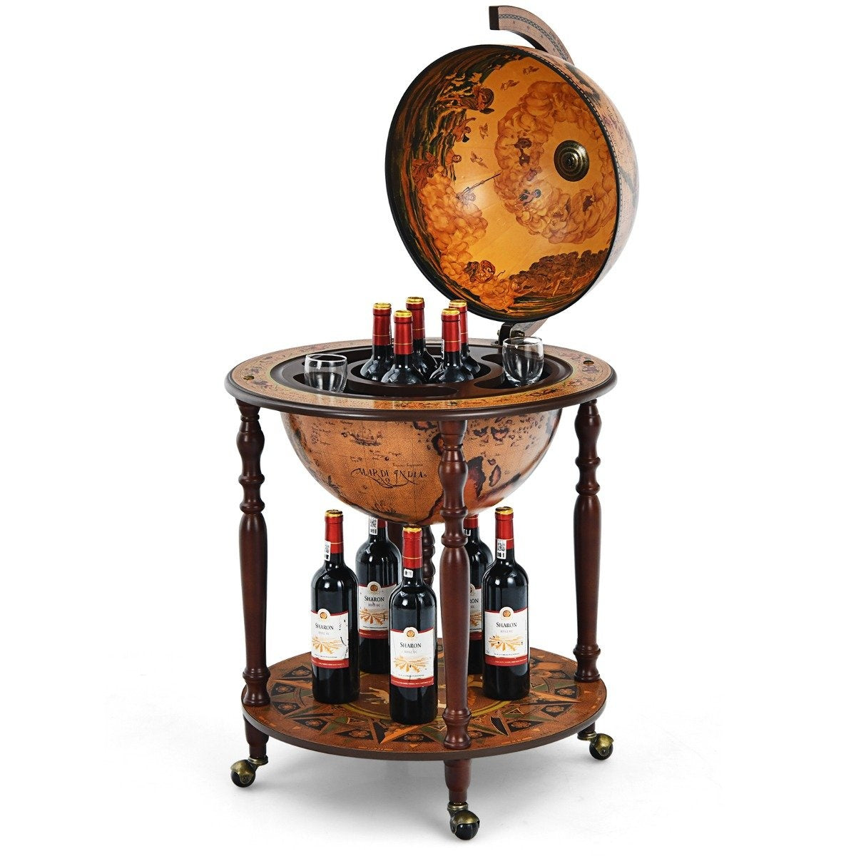 Globusbar bar cabinet bar cart with wheels & lid wine rack wine cabinet Ø 60.5 x 95.5 cm brown