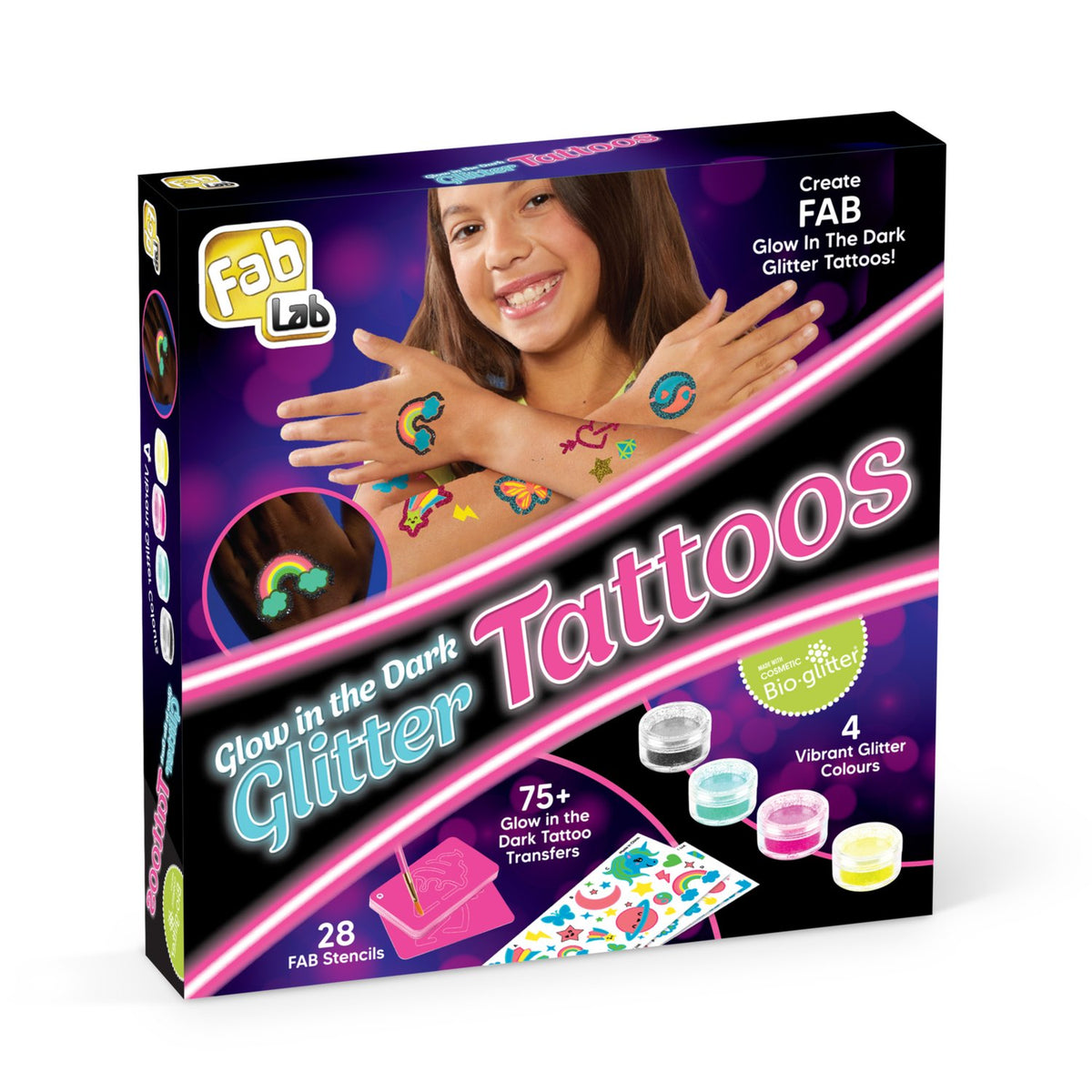 Glow In The Dark Glitter Tattoos Kit, 75+ Designs