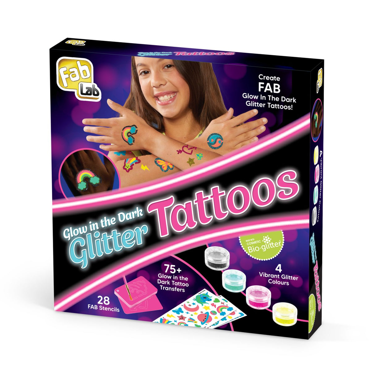 Glow In The Dark Glitter Tattoos Kit, 75+ Designs