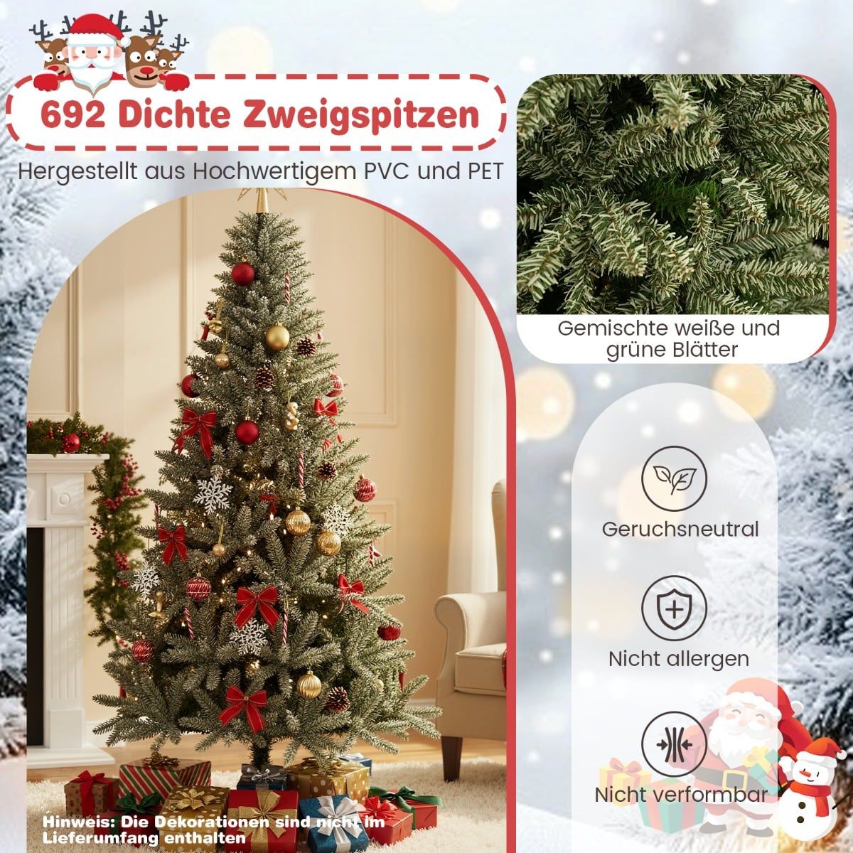 Glowing 180 cm Artificial Christmas Tree, Foldable Design