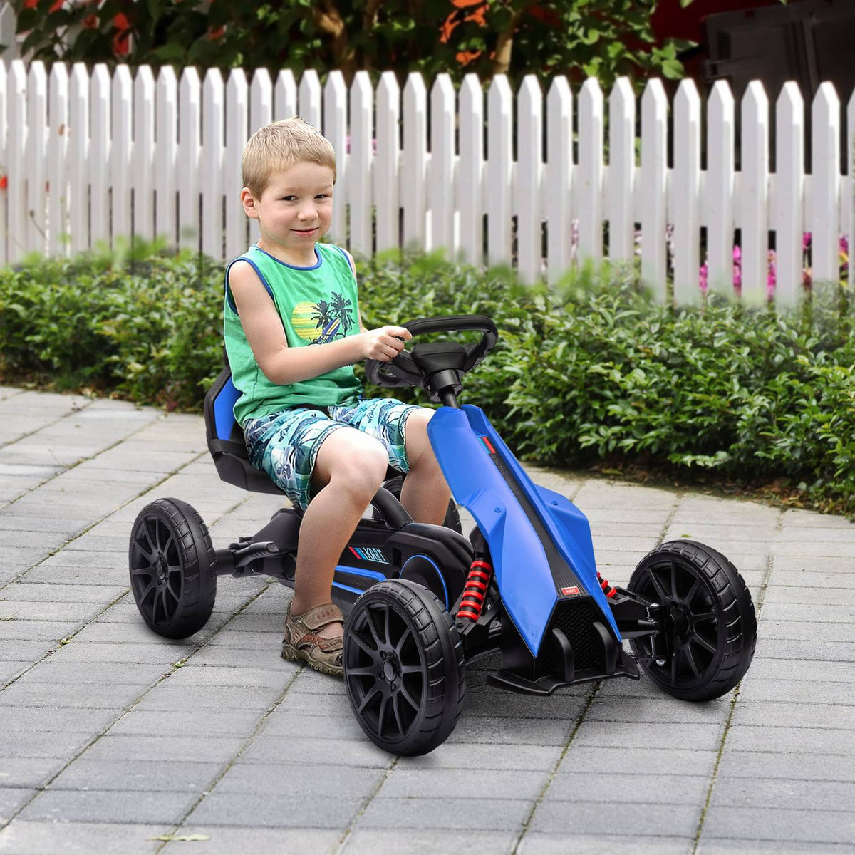 Go-Kart, Children'S Vehicle With Adjustable Seat, Pedal Vehicle, Pedal Car With Handbrake, Kettcar For Children Aged 3-8 Years, Blue