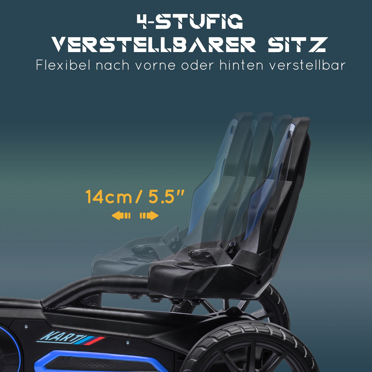 Go-Kart, Children'S Vehicle With Adjustable Seat, Pedal Vehicle, Pedal Car With Handbrake, Kettcar For Children Aged 3-8 Years, Blue