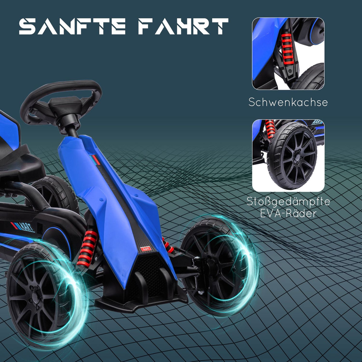 Go-Kart, Children'S Vehicle With Adjustable Seat, Pedal Vehicle, Pedal Car With Handbrake, Kettcar For Children Aged 3-8 Years, Blue