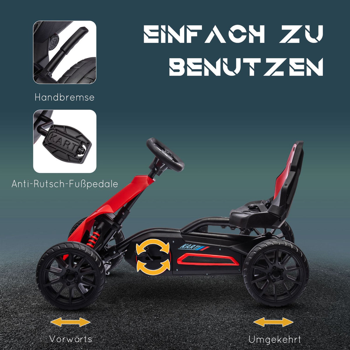 Go-Kart, Children'S Vehicle With Adjustable Seat, Pedal Vehicle, Pedal Car With Handbrake, Kettcar For Children Aged 3-8 Years