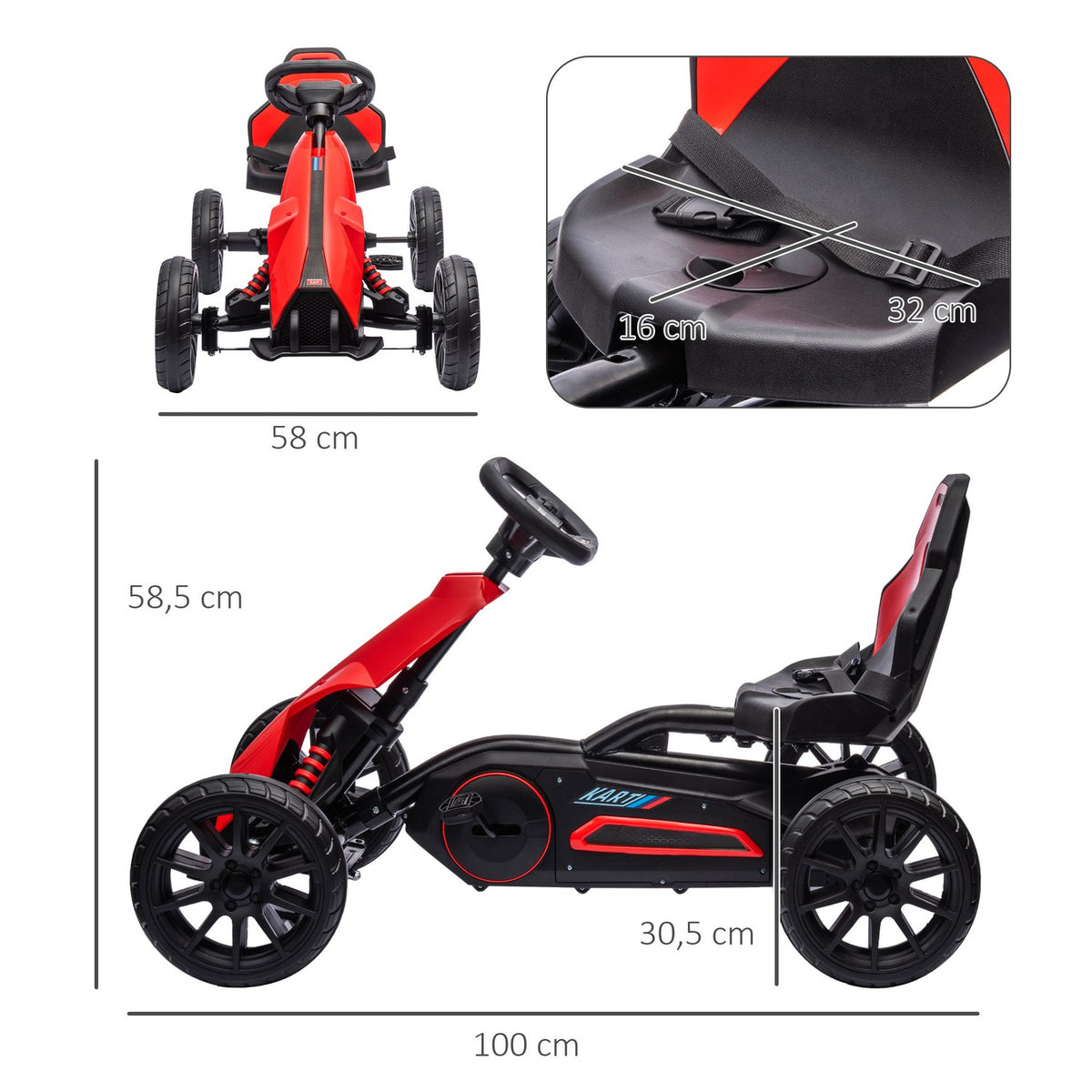 Go-Kart, Children'S Vehicle With Adjustable Seat, Pedal Vehicle, Pedal Car With Handbrake, Kettcar For Children Aged 3-8 Years