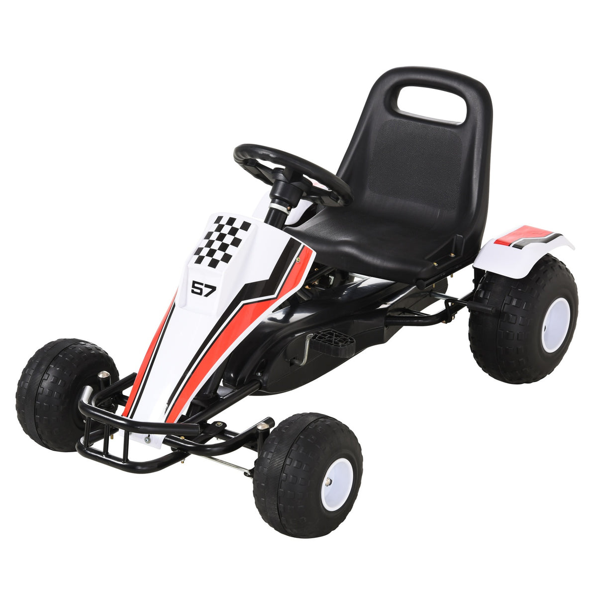 Go Kart For Children Pedal Car With Pedal & Brakes, Steel Construction, White, 104X66X57Cm, For 3-8 Years