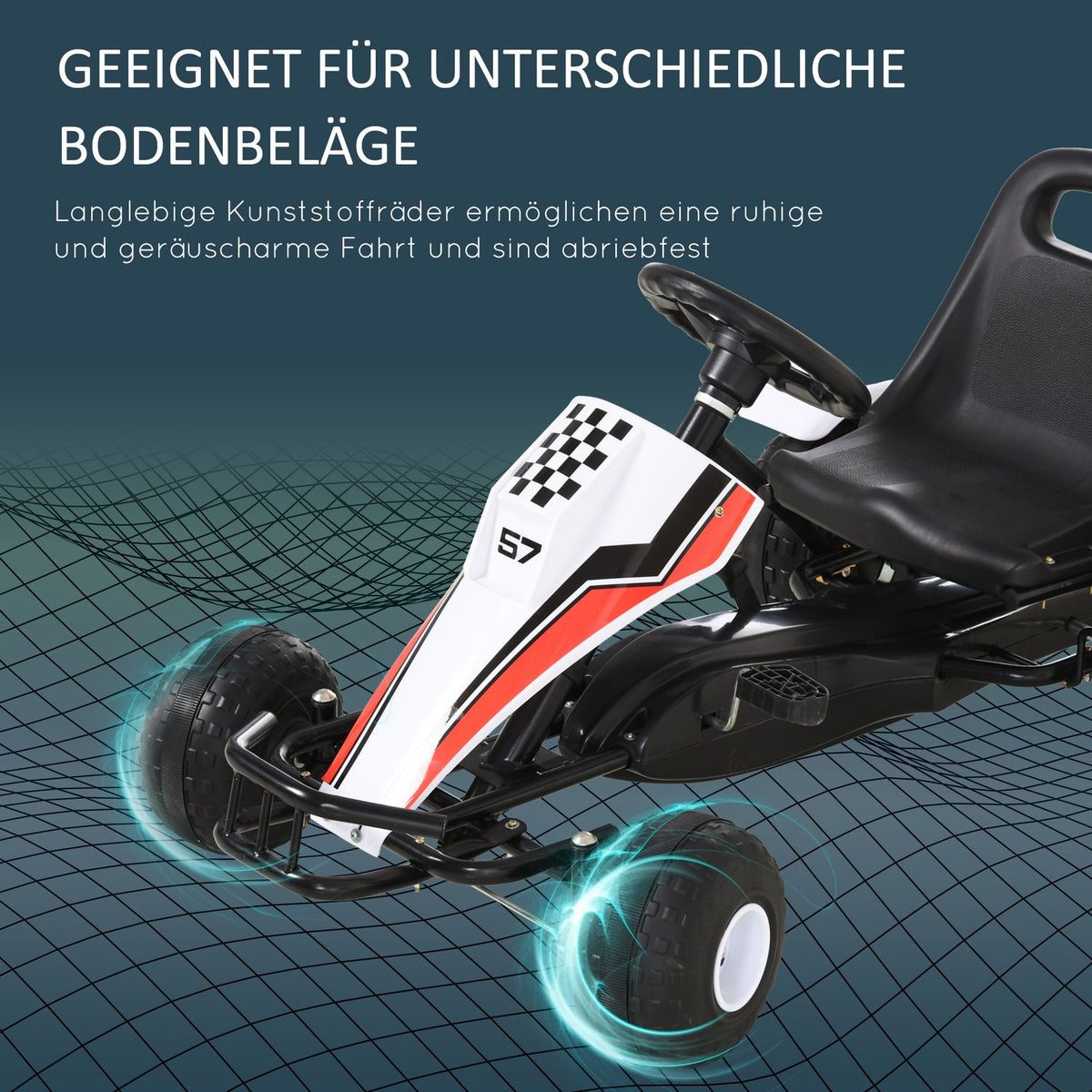 Go Kart For Children Pedal Car With Pedal & Brakes, Steel Construction, White, 104X66X57Cm, For 3-8 Years