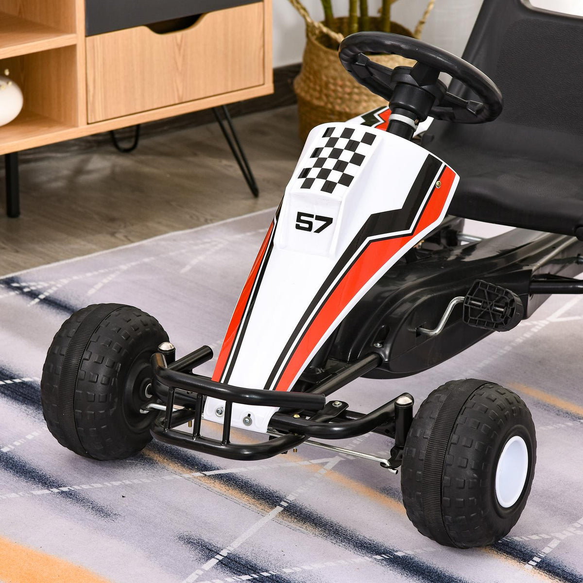 Go Kart For Children Pedal Car With Pedal & Brakes, Steel Construction, White, 104X66X57Cm, For 3-8 Years