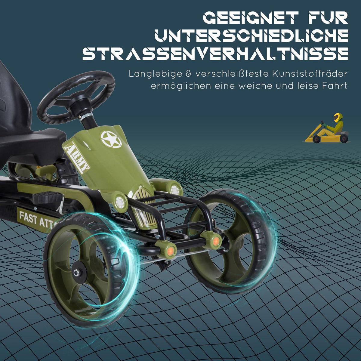 Go Kart Pedal Car Pedal Vehicle with Handbrake Adjustable Seat from 3 Years Green 105 x 54 x 61 cm