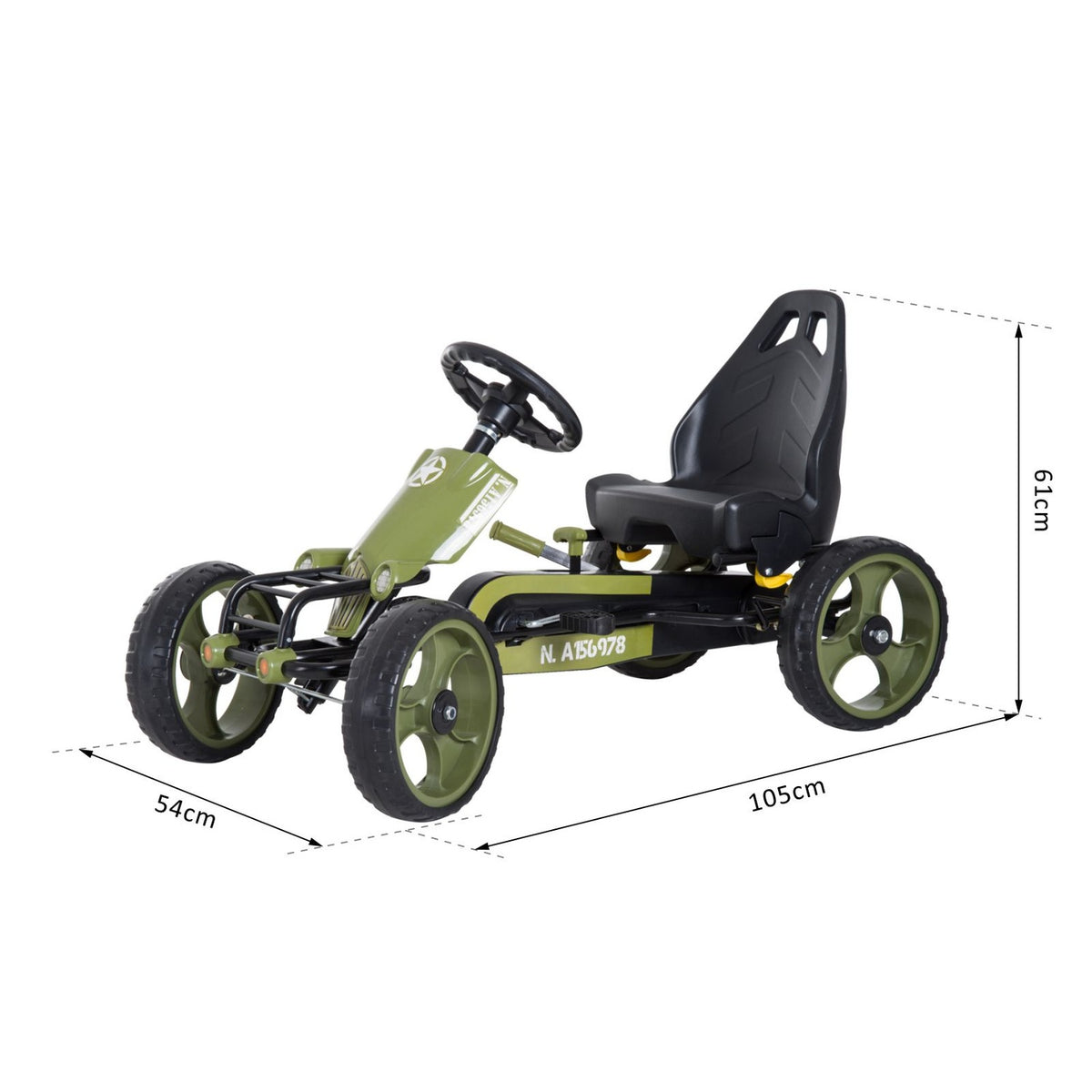Go Kart Pedal Car Pedal Vehicle with Handbrake Adjustable Seat from 3 Years Green 105 x 54 x 61 cm