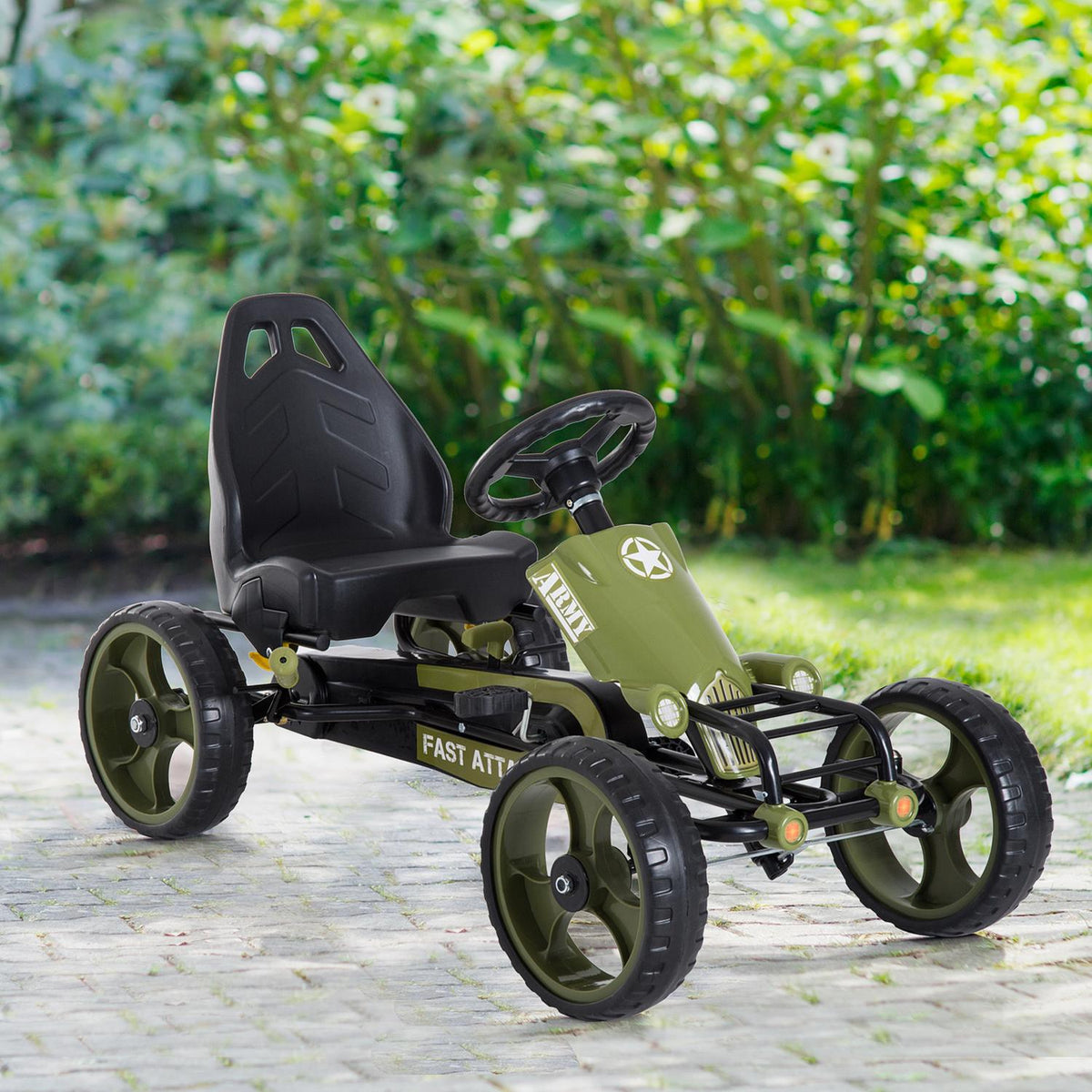 Go Kart Pedal Car Pedal Vehicle with Handbrake Adjustable Seat from 3 Years Green 105 x 54 x 61 cm