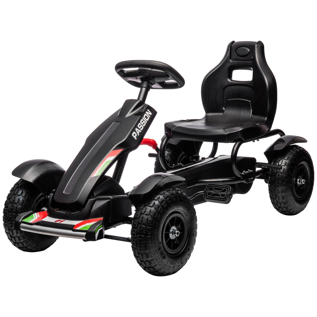 Go-Kart, pedal vehicle, pedal car with handbrakes, children's vehicle with adjustable seat, pedal, Kettcar for 5-12 years, black