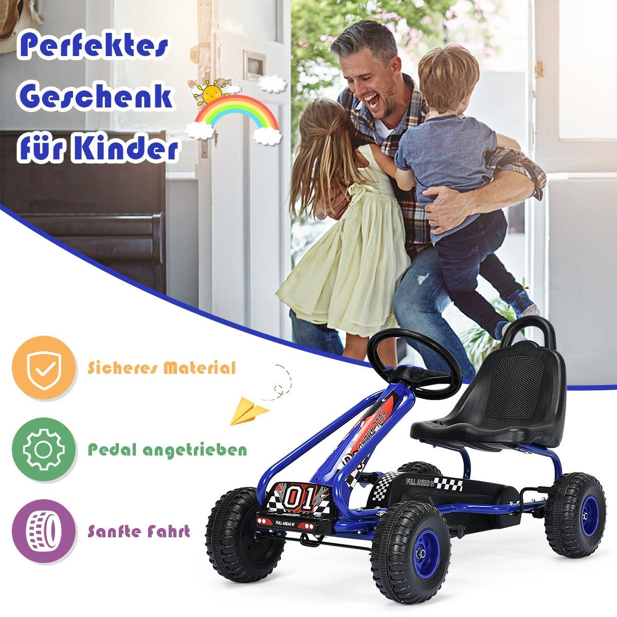 Gokart Go Cart with handbrake pedal car 30kg pedal vehicle pedal vehicle 3-6 years blue