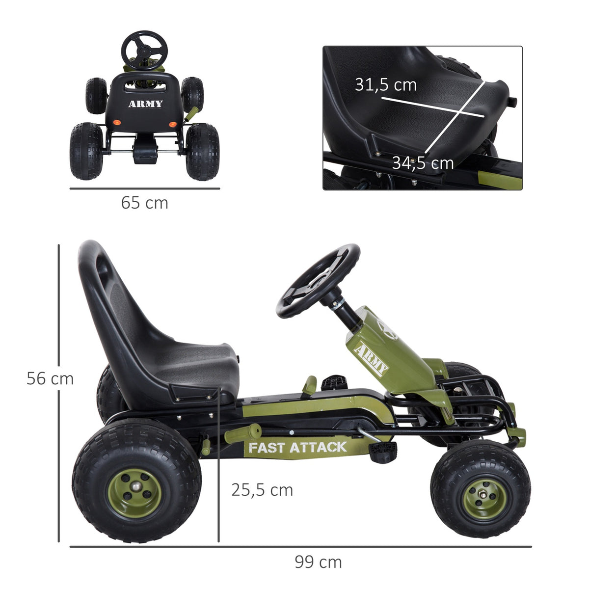 Go kart children's Kettcar pedal car with handbrake from 3 years, green design 99x65x56cm for outdoor fun