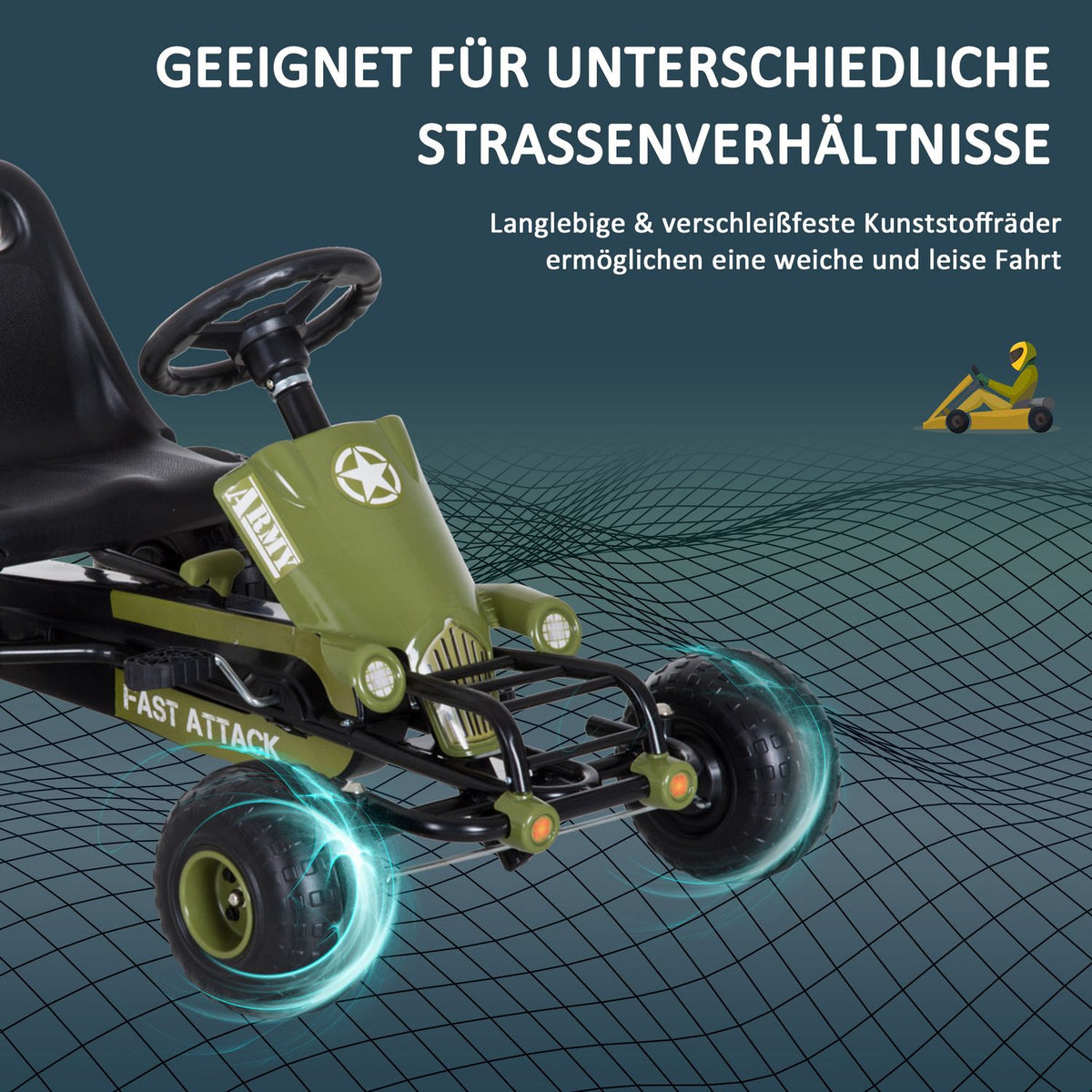 Go kart children's Kettcar pedal car with handbrake from 3 years, green design 99x65x56cm for outdoor fun